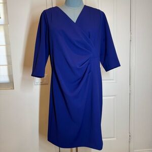 Tahari Sheath Dress V-Neck 3/4 Sleeve Blue/purple hue Plus Size 18 W